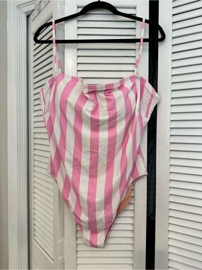 J Crew Pink & White Striped One-Piece Swimsuit
